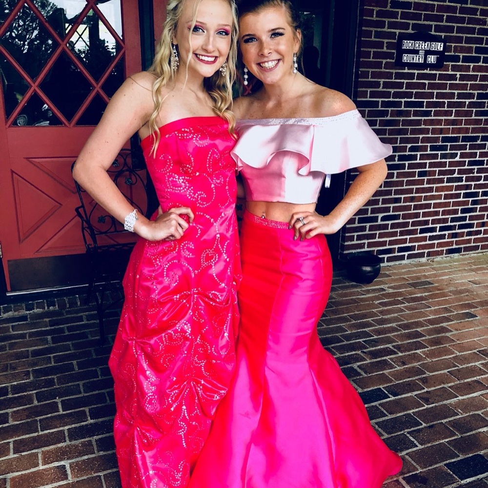 two piece pink ellie wilde prom dress